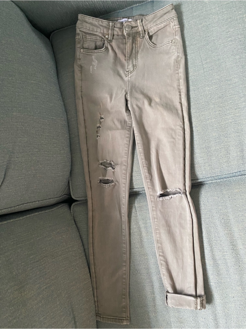 Women's Skinny Ripped Jeans in Olive Gray